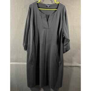 lands‎ end women midi dress 26 4x black knit stretch pockets modest neutral